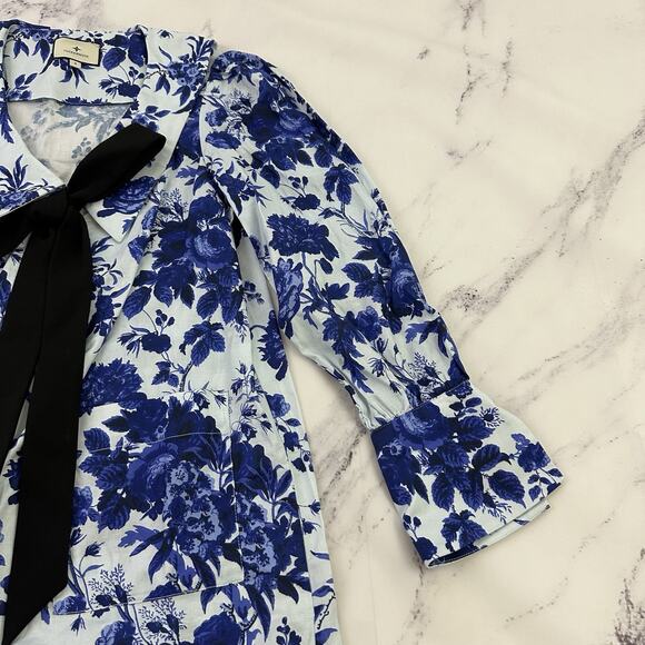 Tuckernuck Sapphire Bloom Bella Dress Size S Blue Floral Bow Trim Mini Pockets - Picture 3 of 12